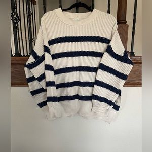 Aerie Navy Blue and Cream Striped Sweater